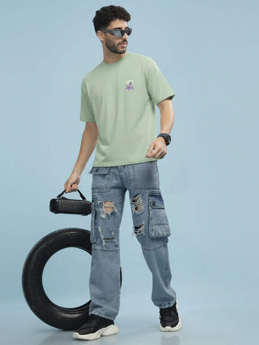 Luixs Man Graphic Printed Drop Shoulder Oversized T-shirt